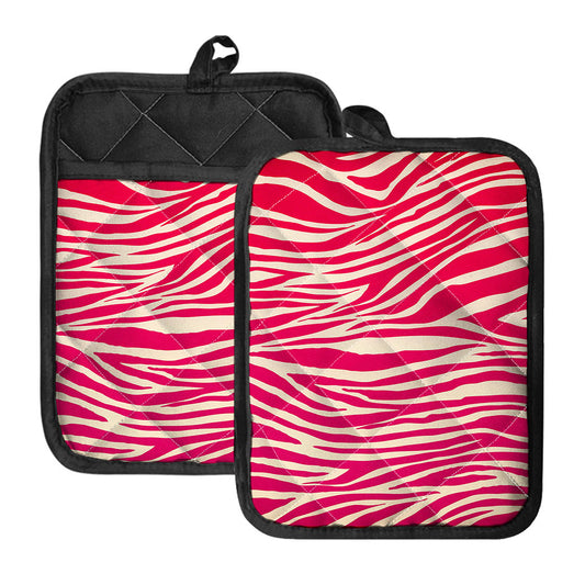 Hot Pink Zebra Pattern Print Pot Holders With Pocket