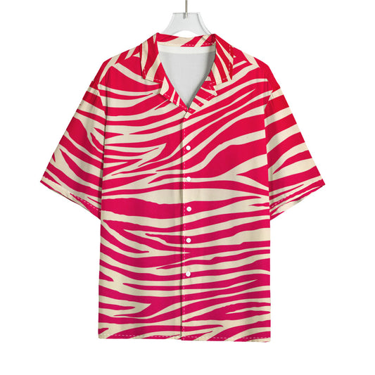 Hot Pink Zebra Pattern Print Rayon Hawaiian Shirt