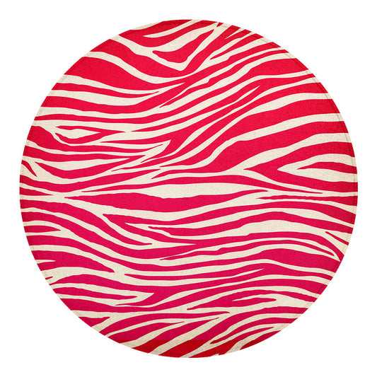 Hot Pink Zebra Pattern Print Round Blanket