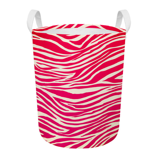 Hot Pink Zebra Pattern Print Round Laundry Basket