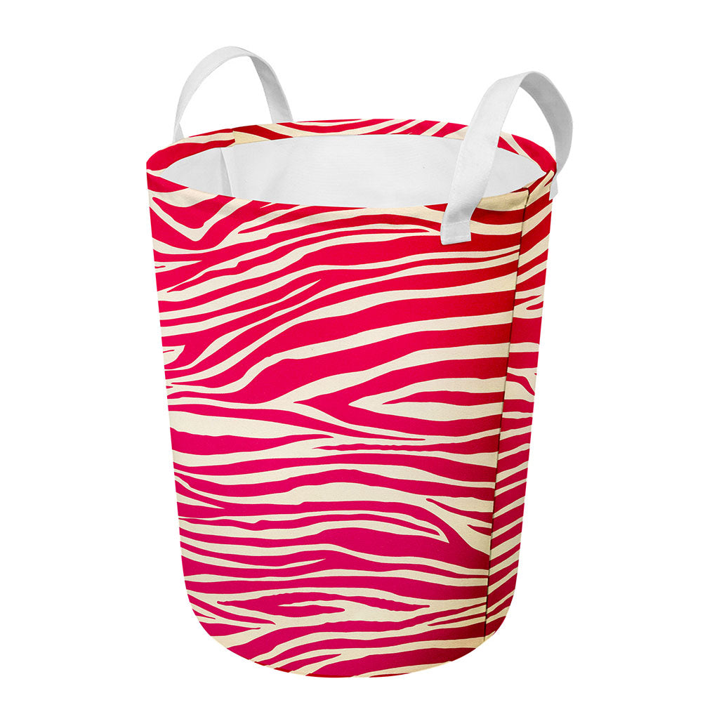 Hot Pink Zebra Pattern Print Round Laundry Basket