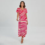 Hot Pink Zebra Pattern Print Short Sleeve Maxi Dress