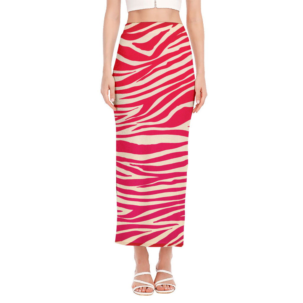 Hot Pink Zebra Pattern Print Side Slit Maxi Skirt