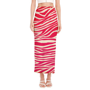 Hot Pink Zebra Pattern Print Side Slit Maxi Skirt