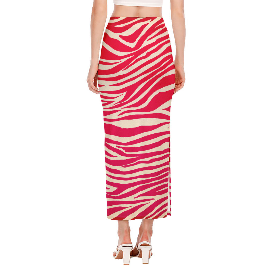 Hot Pink Zebra Pattern Print Side Slit Maxi Skirt