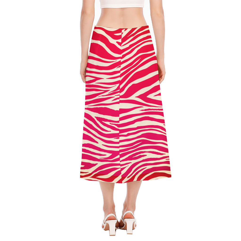 Hot Pink Zebra Pattern Print Side Slit Midi Skirt