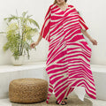 Hot Pink Zebra Pattern Print Silk V-Neck Kaftan Dress