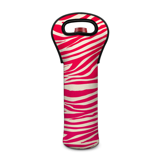 Hot Pink Zebra Pattern Print Single Neoprene Wine Tote
