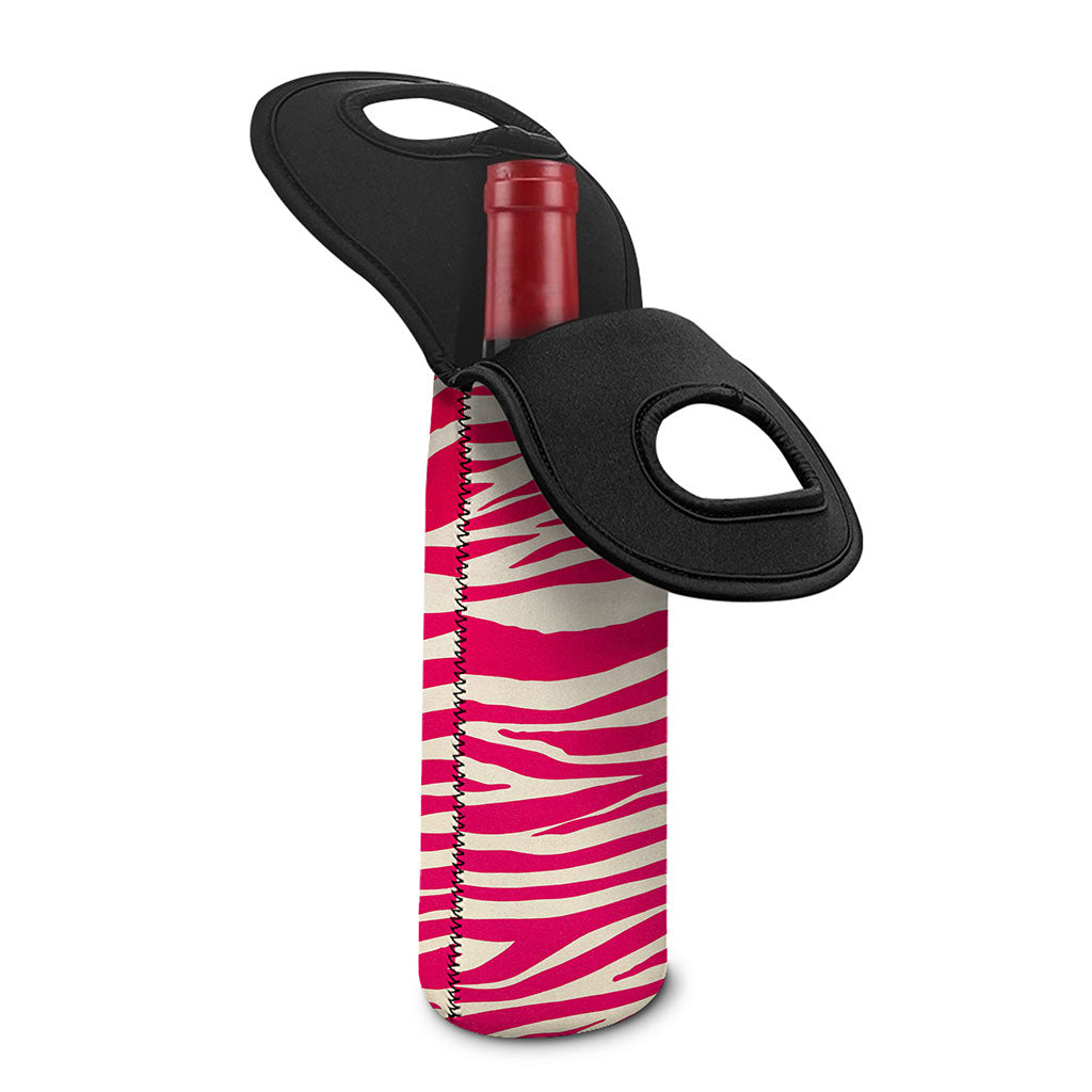 Hot Pink Zebra Pattern Print Single Neoprene Wine Tote