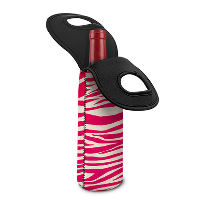 Hot Pink Zebra Pattern Print Single Neoprene Wine Tote