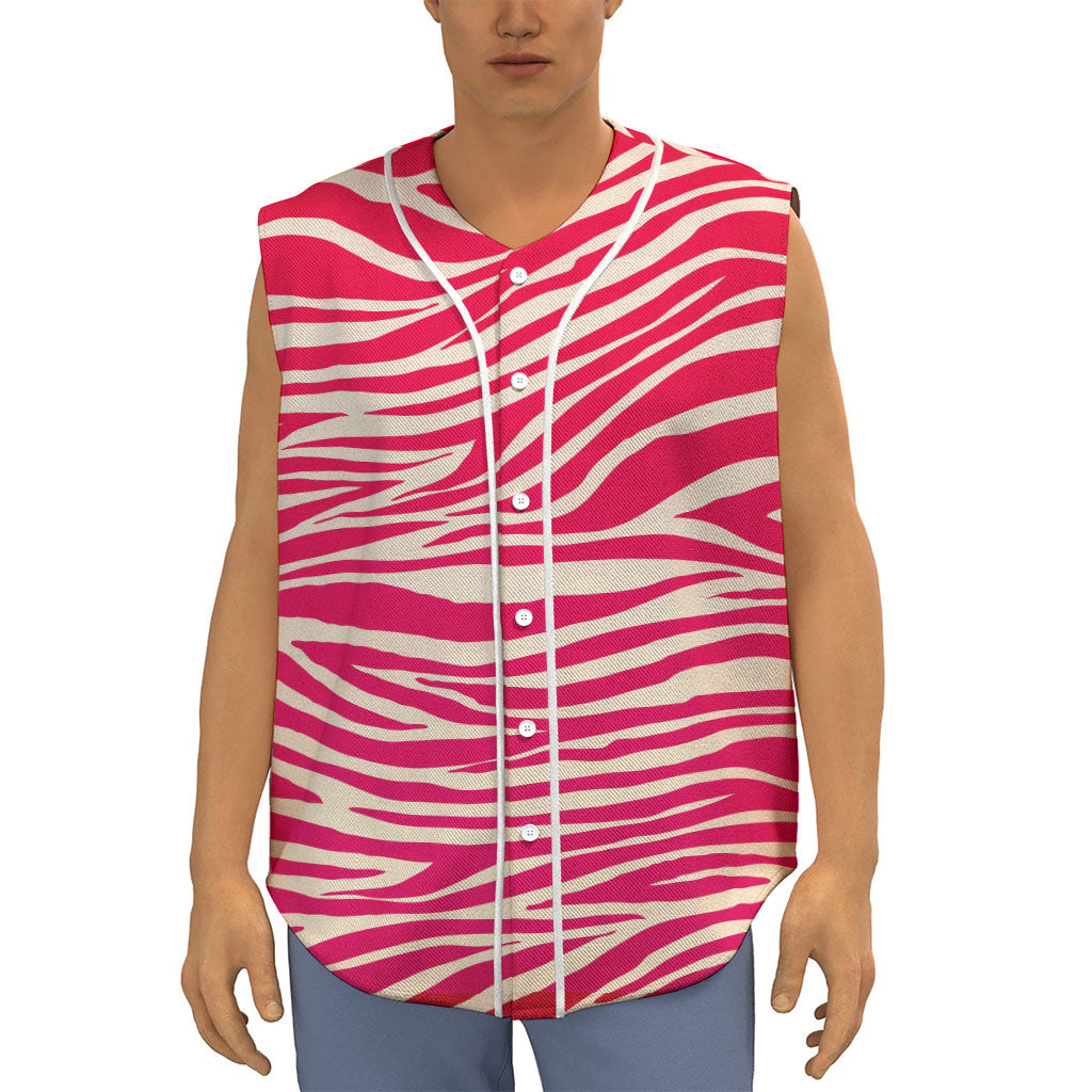 Hot Pink Zebra Pattern Print Sleeveless Baseball Jersey