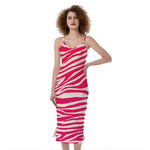 Hot Pink Zebra Pattern Print Slim Fit Midi Cami Dress