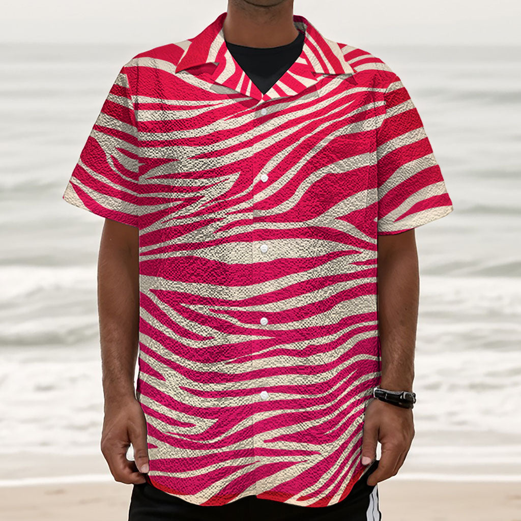 Hot Pink Zebra Pattern Print Textured Short Sleeve Shirt