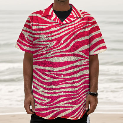 Hot Pink Zebra Pattern Print Textured Short Sleeve Shirt