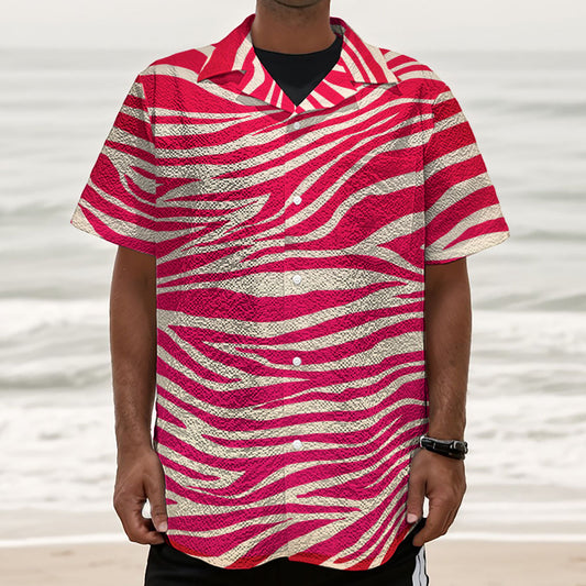 Hot Pink Zebra Pattern Print Textured Short Sleeve Shirt