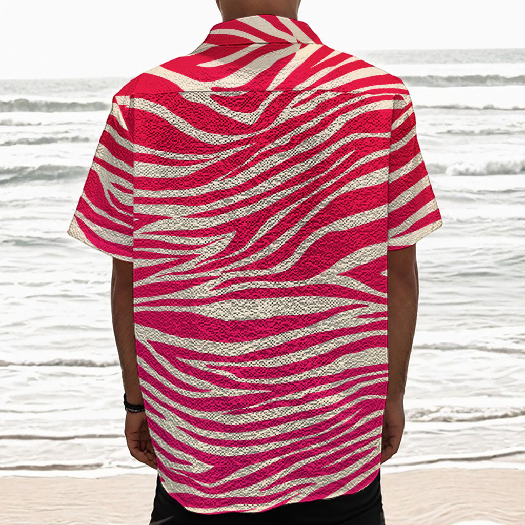 Hot Pink Zebra Pattern Print Textured Short Sleeve Shirt