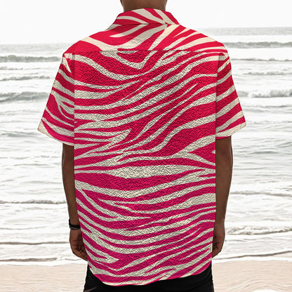 Hot Pink Zebra Pattern Print Textured Short Sleeve Shirt