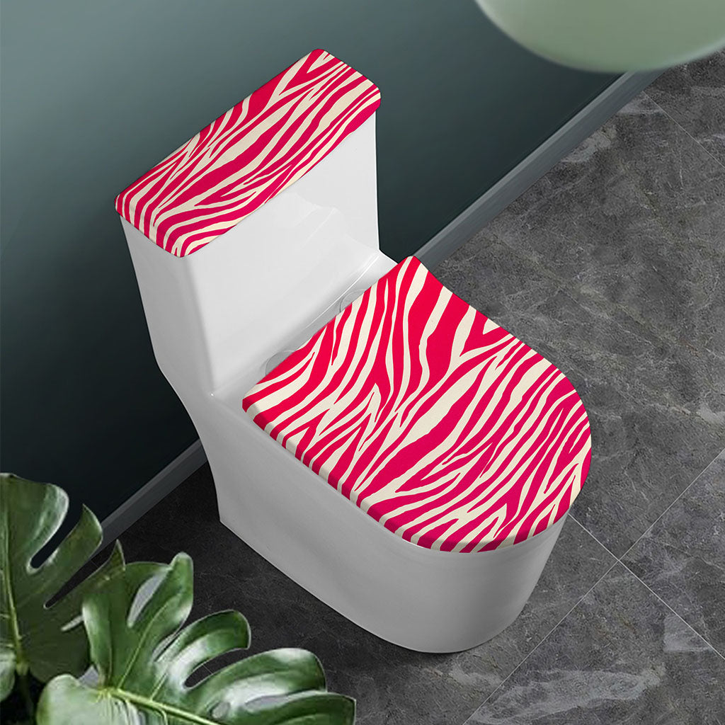 Hot Pink Zebra Pattern Print Toilet Lid And Tank Cover Set
