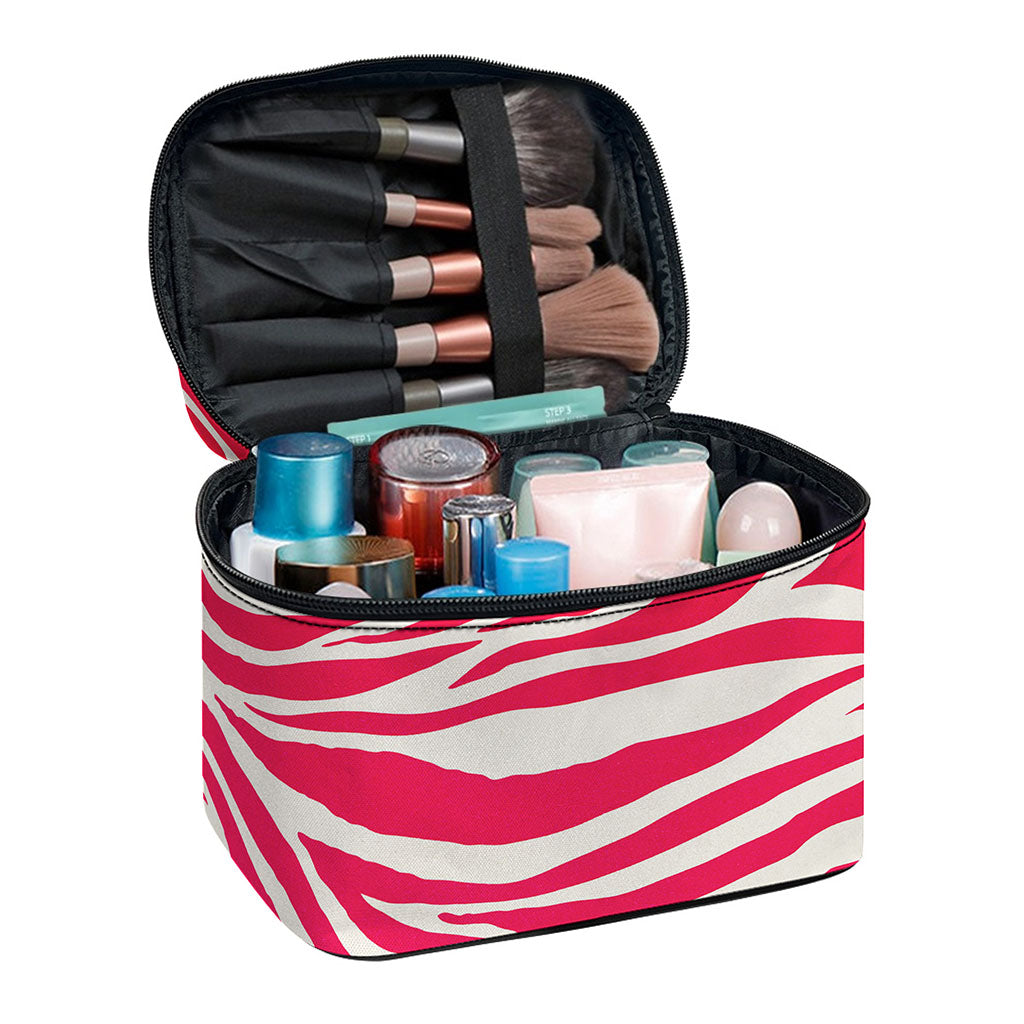 Hot Pink Zebra Pattern Print Travel Makeup Bag