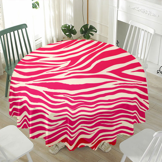 Hot Pink Zebra Pattern Print Waterproof Round Tablecloth