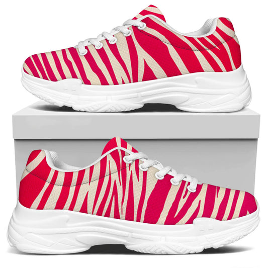 Hot Pink Zebra Pattern Print White Chunky Shoes