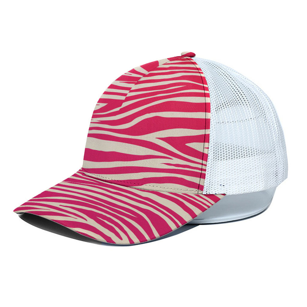 Hot Pink Zebra Pattern Print White Mesh Trucker Cap