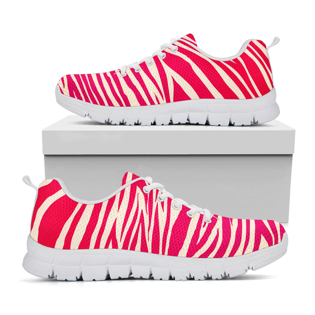 Hot Pink Zebra Pattern Print White Running Shoes