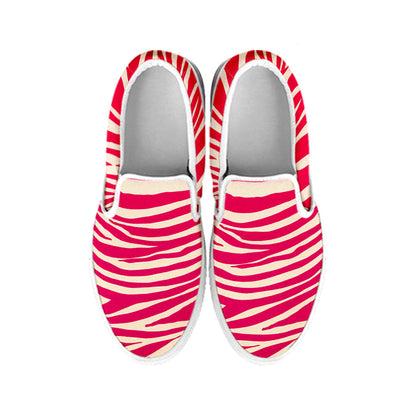 Hot Pink Zebra Pattern Print White Slip On Sneakers