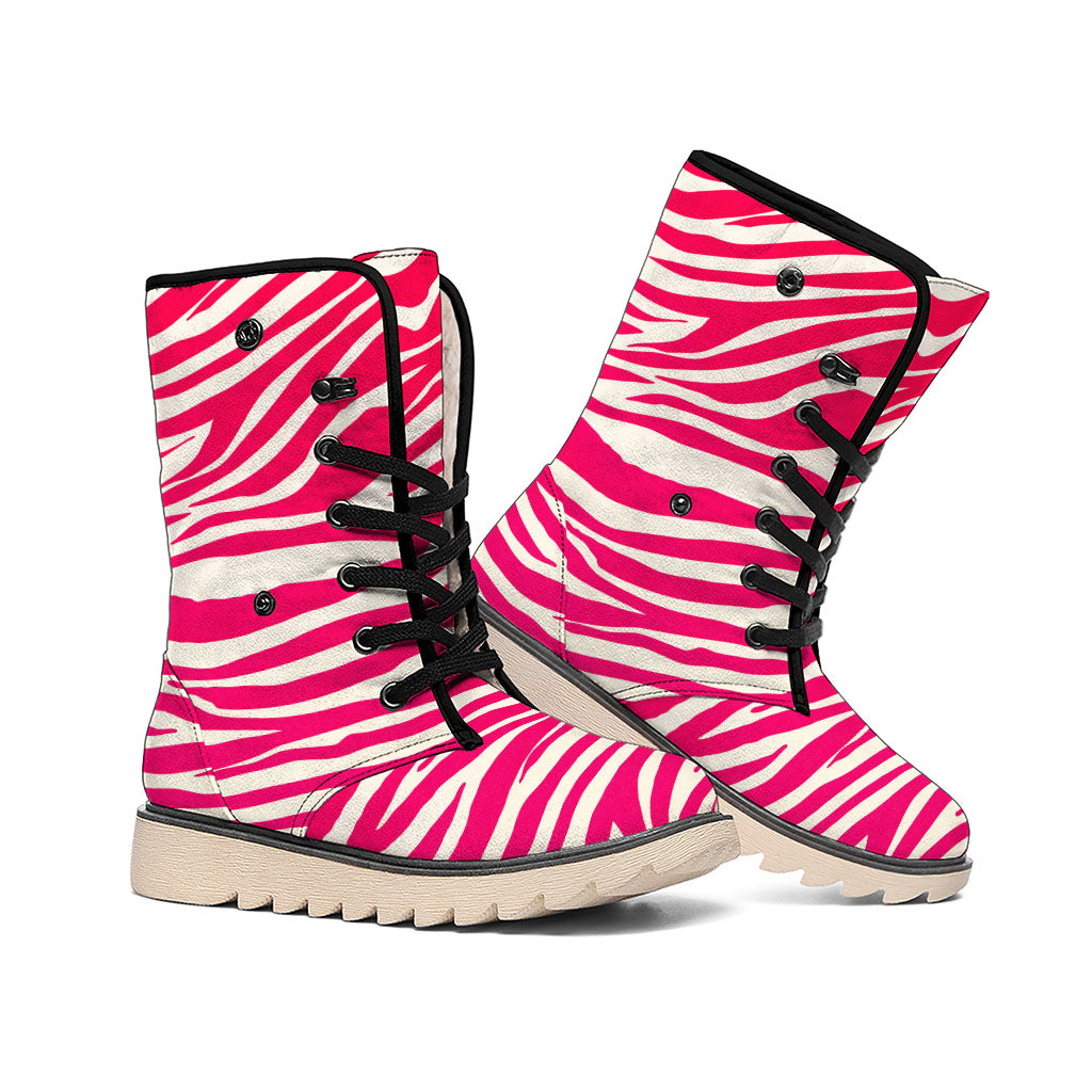 Hot Pink Zebra Pattern Print Winter Boots