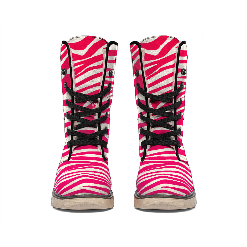 Hot Pink Zebra Pattern Print Winter Boots