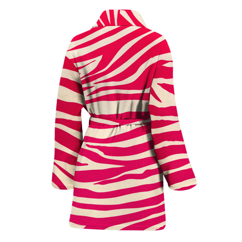 Hot Pink Zebra Pattern Print Women's Bathrobe