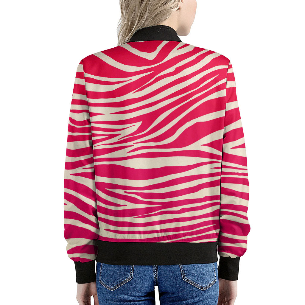 Hot Pink Zebra Pattern Print Women's Bomber Jacket