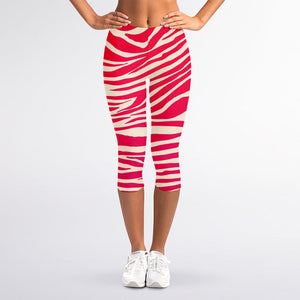 Hot Pink Zebra Pattern Print Women's Capri Leggings