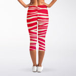 Hot Pink Zebra Pattern Print Women's Capri Leggings