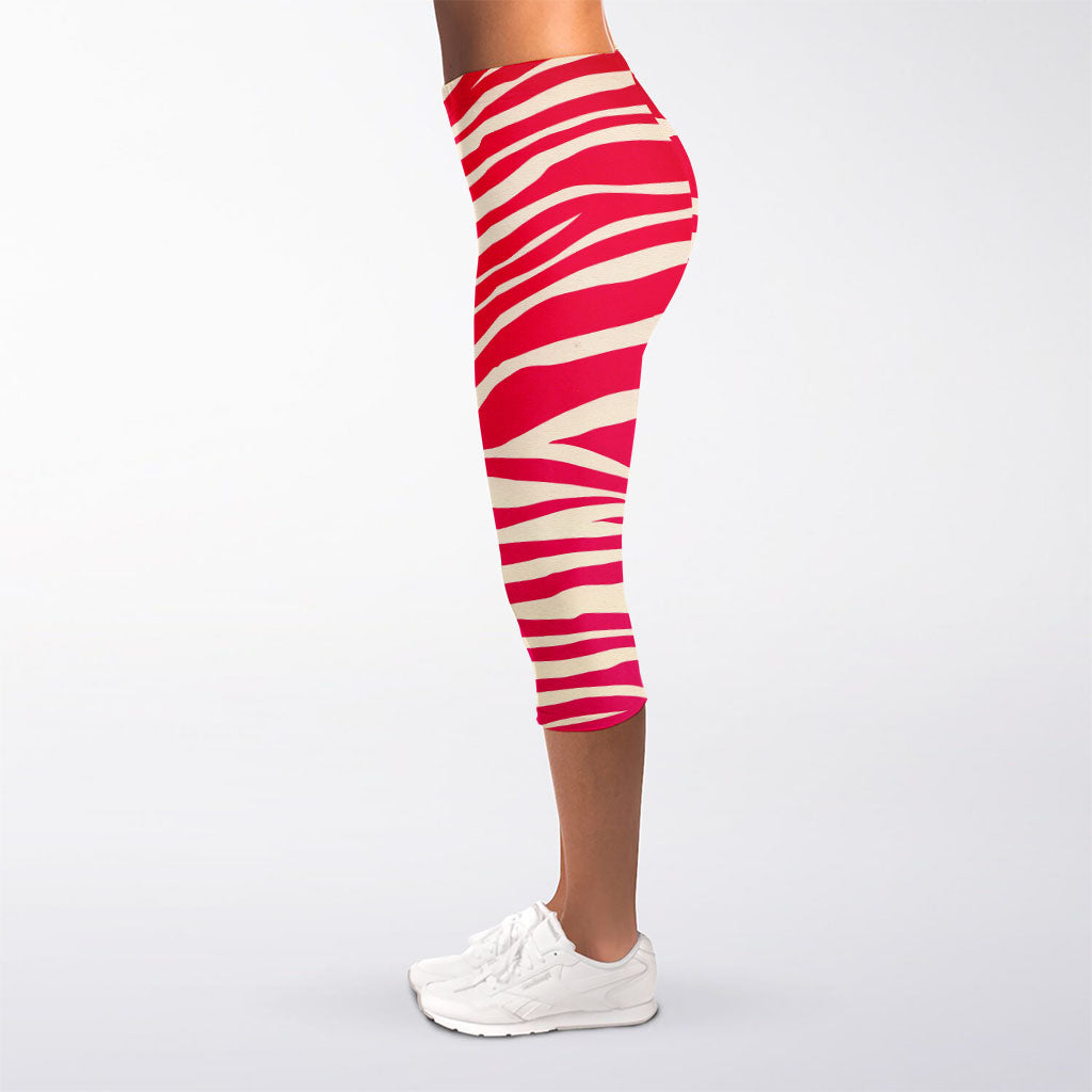 Hot Pink Zebra Pattern Print Women's Capri Leggings