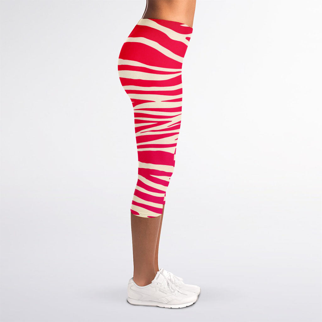 Hot Pink Zebra Pattern Print Women's Capri Leggings