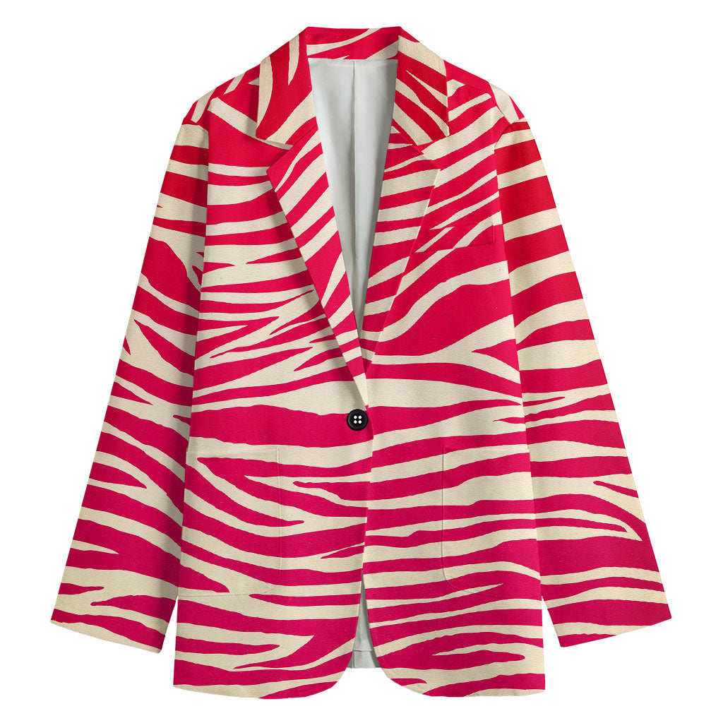 Hot Pink Zebra Pattern Print Women's Cotton Blazer