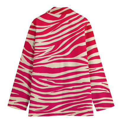 Hot Pink Zebra Pattern Print Women's Cotton Blazer