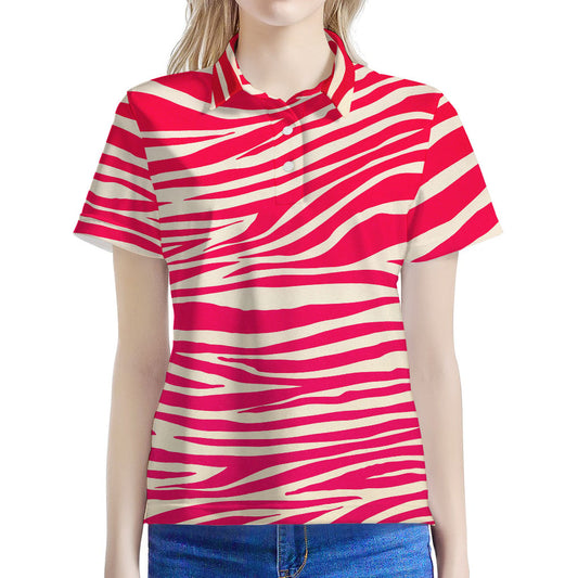 Hot Pink Zebra Pattern Print Women's Polo Shirt