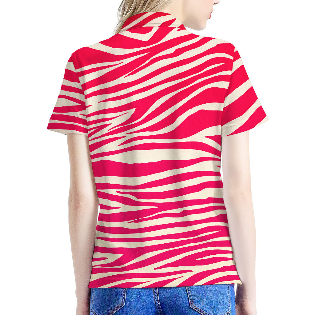 Hot Pink Zebra Pattern Print Women's Polo Shirt
