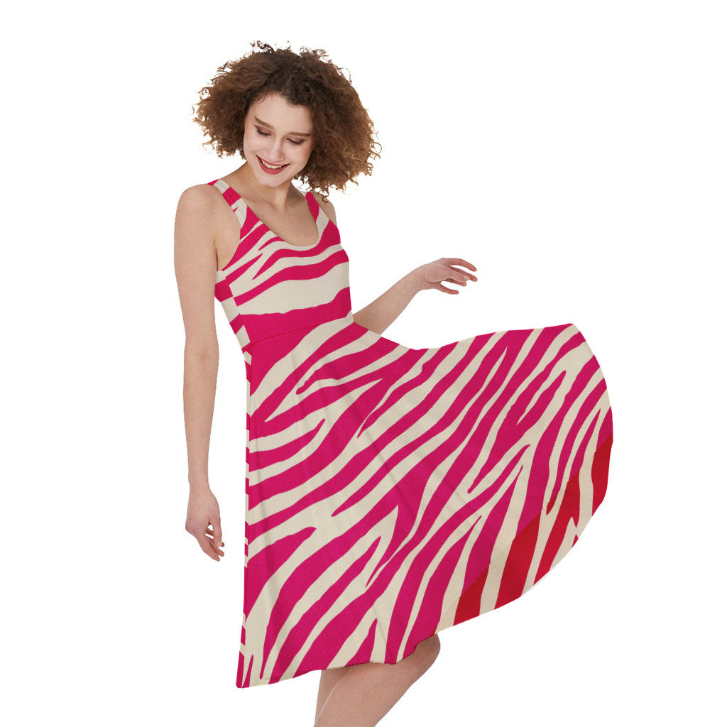 Hot Pink Zebra Pattern Print Women's Sleeveless Dress