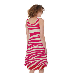 Hot Pink Zebra Pattern Print Women's Sleeveless Dress