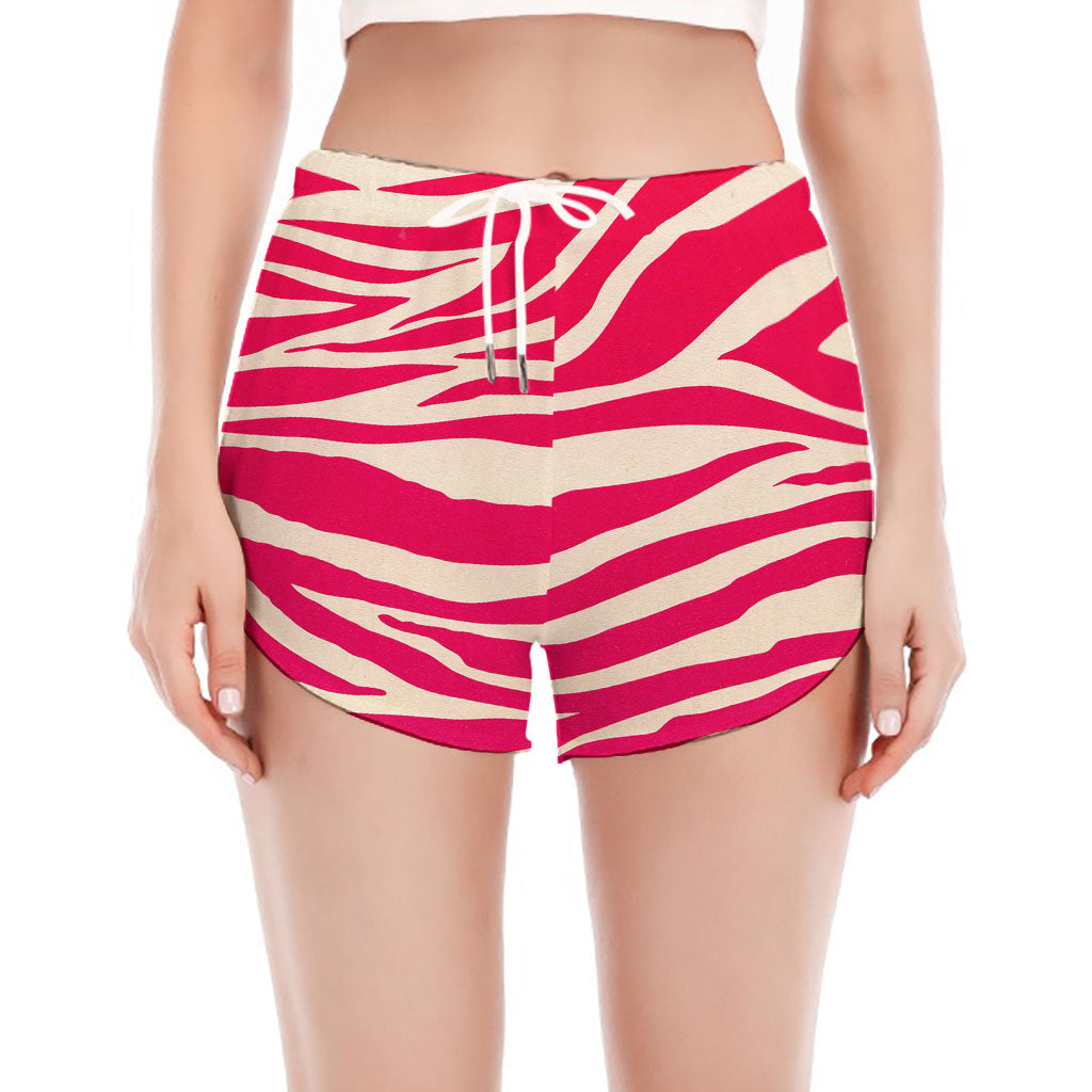 Hot Pink Zebra Pattern Print Women's Split Running Shorts
