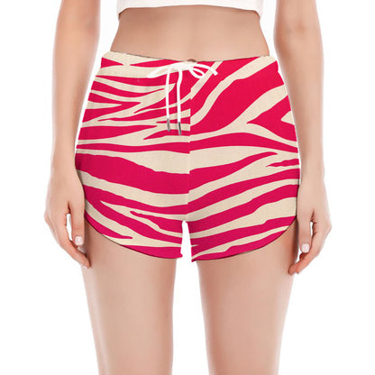 Hot Pink Zebra Pattern Print Women's Split Running Shorts