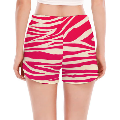 Hot Pink Zebra Pattern Print Women's Split Running Shorts