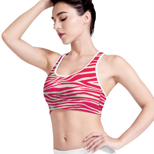 Hot Pink Zebra Pattern Print Women's Sports Bra
