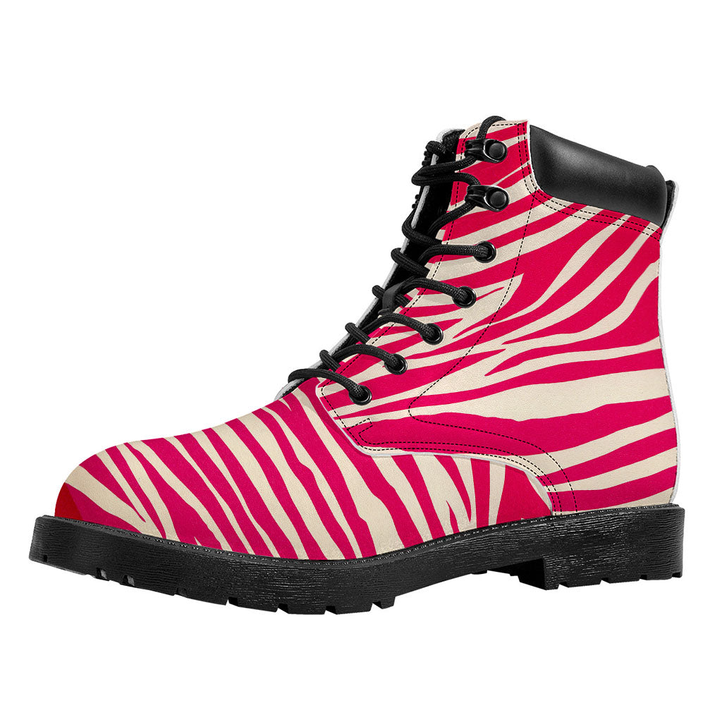 Hot Pink Zebra Pattern Print Work Boots