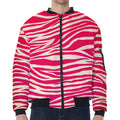 Hot Pink Zebra Pattern Print Zip Sleeve Bomber Jacket