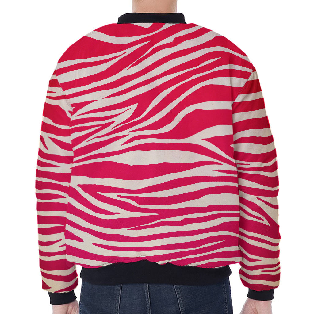 Hot Pink Zebra Pattern Print Zip Sleeve Bomber Jacket