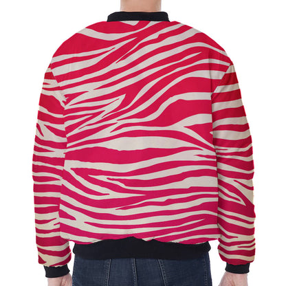 Hot Pink Zebra Pattern Print Zip Sleeve Bomber Jacket